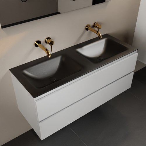 AIVY 120cm mueble de baño Talc. Lavabo Urban solid surface Doble sin orificio con Espejo.
