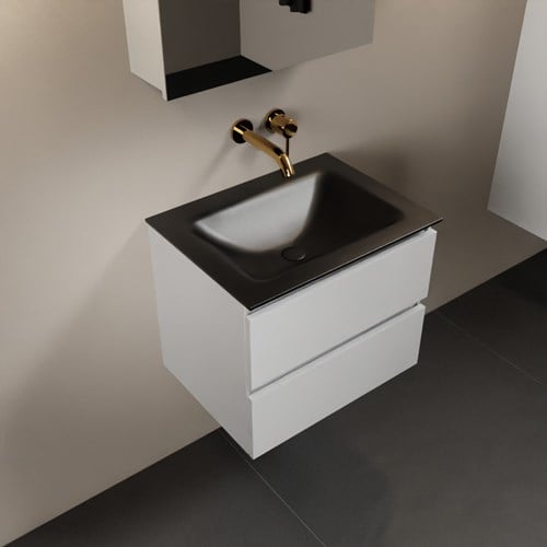 AIVY 60cm mueble de baño Talc. Lavabo Urban Solid surface Centro sin orificio y Armario con espejo.