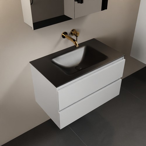 AIVY 80cm mueble de baño Talc. Lavabo Urban Solid surface Centro sin orificio y Armario con espejo.