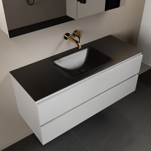 AIVY 120cm mueble de baño Talc. Lavabo Urban Solid surface Centro sin orificio y Armario con espejo.
