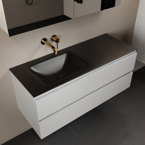 AIVY 120cm mueble de baño Talc. Lavabo Urban Solid surface Izquierda sin orificio y Armario con espejo.
