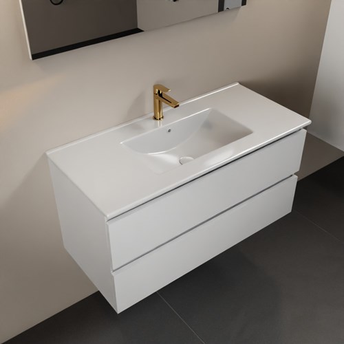 AIVY 100cm mueble de baño Talc. Lavabo Blanco brillo Cerámica Centro 1 orificio.