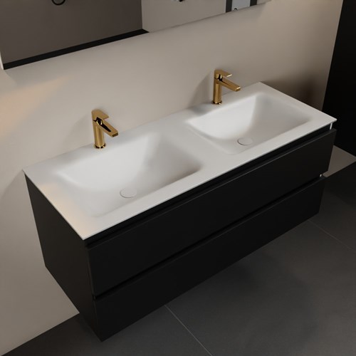 AIVY 120cm mueble de baño Urban. Lavabo Talc solid surface Doble 2 orificios con Espejo.