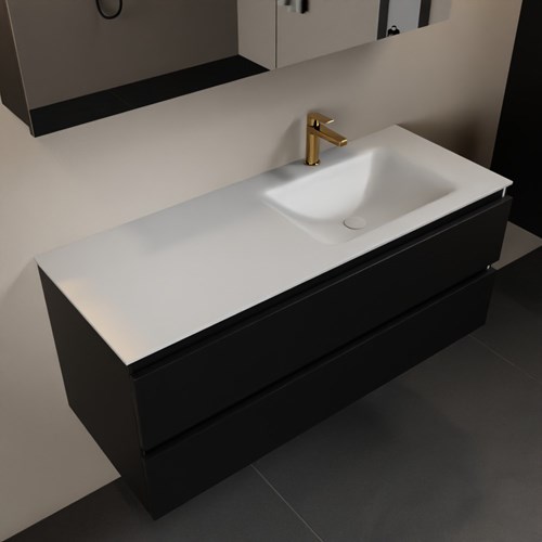 AIVY 120cm mueble de baño Urban. Lavabo Talc Solid surface Derecho 1 orificio y Armario con espejo.