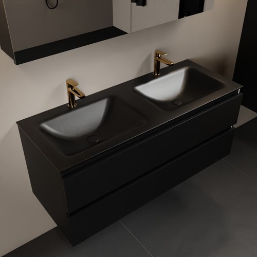 AIVY 120cm mueble de baño Urban. Lavabo Urban Solid surface Doble 2 orificios y Armario con espejo.
