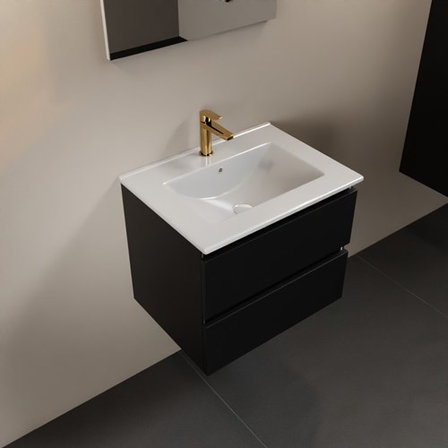 AIVY 60cm mueble de baño Urban. Lavabo blanco brillo cerámica Centro 1 orificio con Espejo.