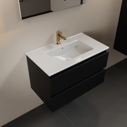 AIVY 80cm mueble de baño Urban. Lavabo Blanco brillo Cerámica Centro 1 orificio.