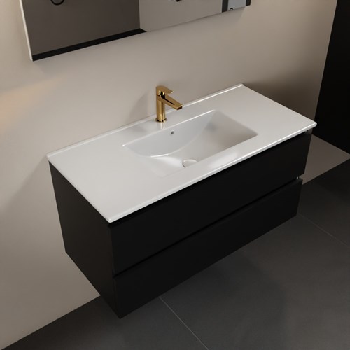 AIVY 100cm mueble de baño Urban. Lavabo blanco brillo cerámica Centro 1 orificio con Espejo.