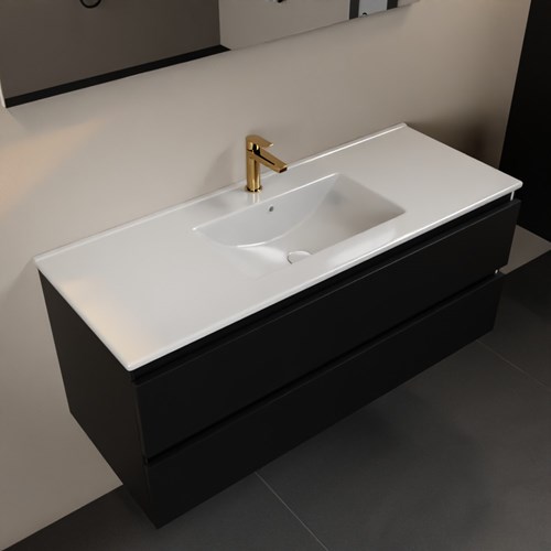 AIVY 120cm mueble de baño Urban. Lavabo blanco brillo cerámica Centro 1 orificio con Espejo.