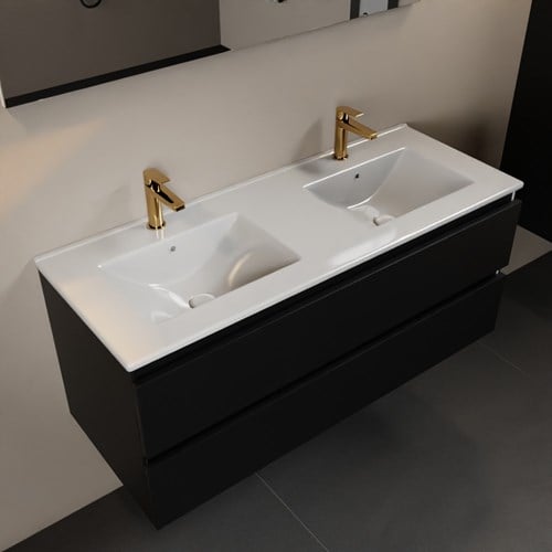 AIVY 120cm mueble de baño Urban. Lavabo blanco brillo cerámica Doble 2 orificios con Espejo.