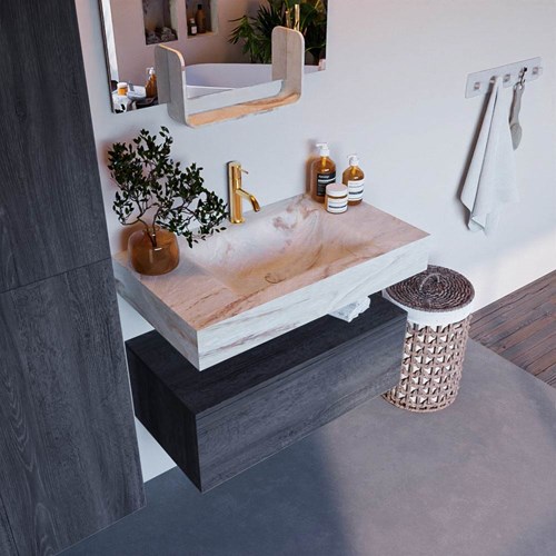 ALAN-DLUX 80cm mueble de baño Antracite 1 cajón. Lavabo CLOUD Centro 1 orificio color Frappe.