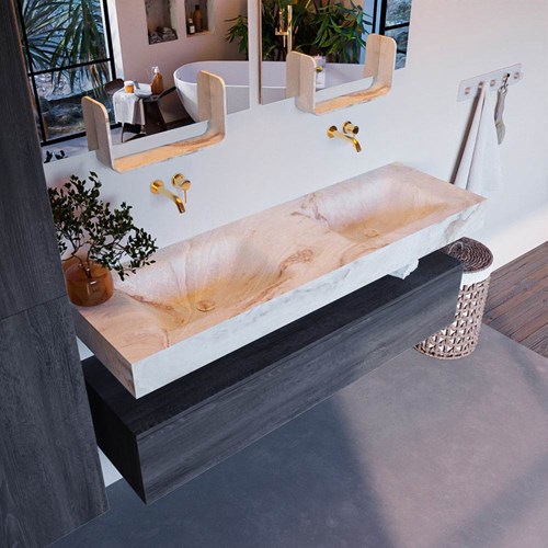 ALAN-DLUX 150cm mueble de baño Antracite 1 cajón. Lavabo CLOUD Doble sin orificios color Frappe.