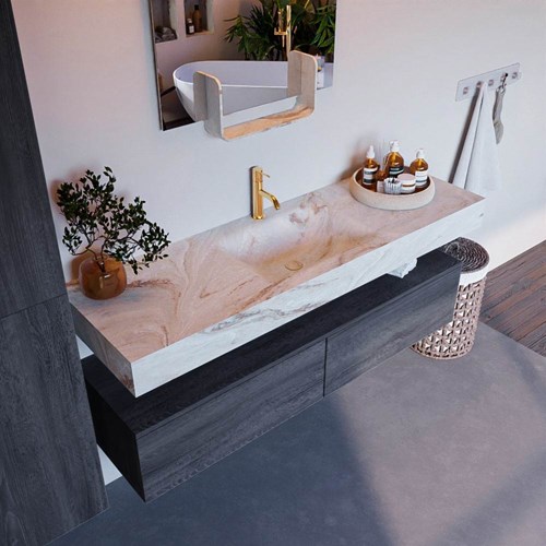ALAN-DLUX 150cm mueble de baño Antracite 2 cajones. Lavabo CLOUD Centro 1 orificio color Frappe.