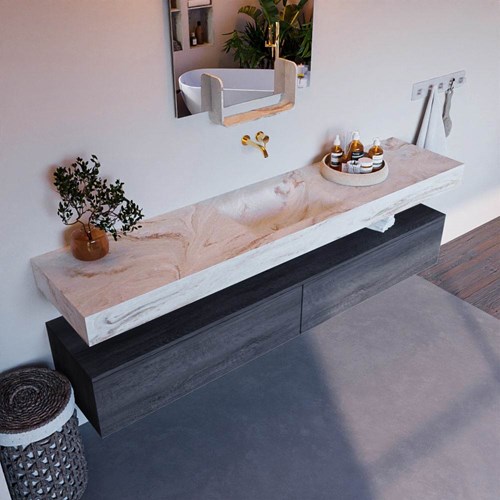 ALAN-DLUX 200cm mueble de baño Antracite 2 cajones. Lavabo CLOUD Centro sin orificios color Frappe.