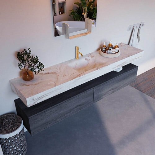 ALAN-DLUX 200cm mueble de baño Antracite 2 cajones. Lavabo CLOUD Centro 1 orificio color Frappe.
