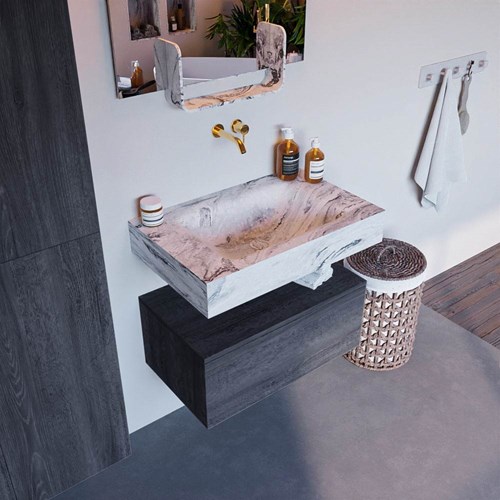 ALAN-DLUX 70cm mueble de baño Antracite 1 cajón. Lavabo CLOUD Centro sin orificios color Glace.