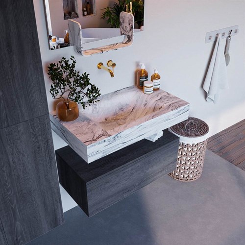 ALAN-DLUX 80cm mueble de baño Antracite 1 cajón. Lavabo CLOUD Centro sin orificios color Glace.