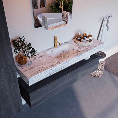 ALAN-DLUX 150cm mueble de baño Antracite 1 cajón. Lavabo CLOUD Centro 1 orificio color Glace.