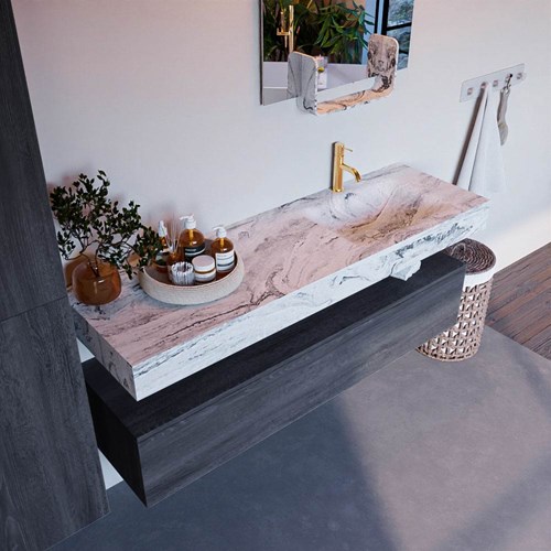 ALAN-DLUX 150cm mueble de baño Antracite 1 cajón. Lavabo CLOUD Derecho 1 orificio color Glace.
