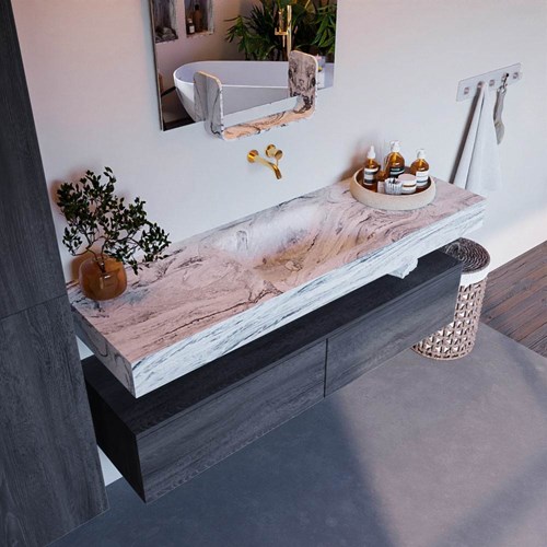 ALAN-DLUX 150cm mueble de baño Antracite 2 cajones. Lavabo CLOUD Centro sin orificios color Glace.