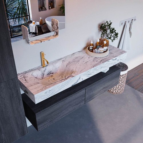 ALAN-DLUX 150cm mueble de baño Antracite 2 cajones. Lavabo CLOUD Izquierda 1 orificio color Glace.