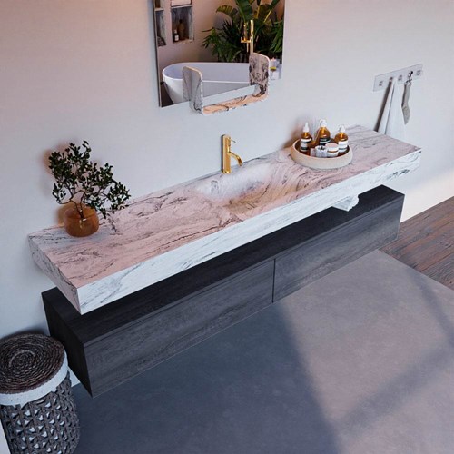 ALAN-DLUX 200cm mueble de baño Antracite 2 cajones. Lavabo CLOUD Centro 1 orificio color Glace.