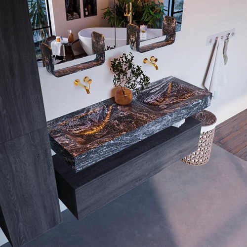 ALAN-DLUX 130cm mueble de baño Antracite 1 cajón. Lavabo CLOUD Doble sin orificios color Lava.