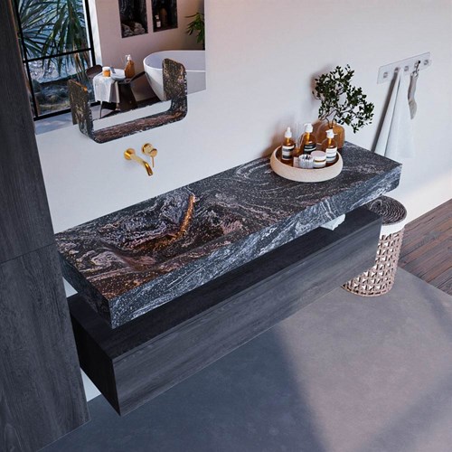 ALAN-DLUX 150cm mueble de baño Antracite 1 cajón. Lavabo CLOUD Izquierda sin orificios color Lava.