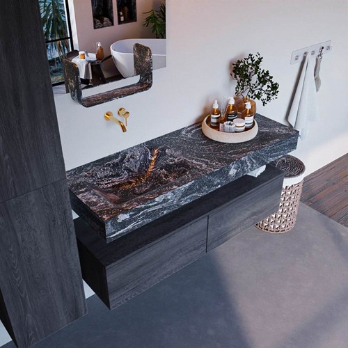 ALAN-DLUX 130cm mueble de baño Antracite 2 cajones. Lavabo CLOUD Izquierda sin orificios color Lava.