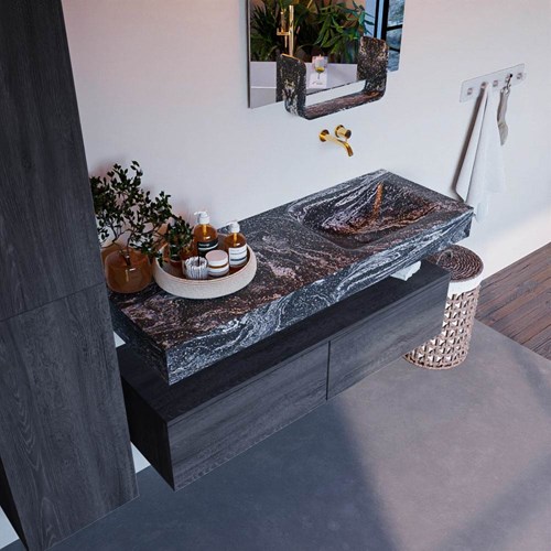 ALAN-DLUX 130cm mueble de baño Antracite 2 cajones. Lavabo CLOUD Derecho sin orificios color Lava.
