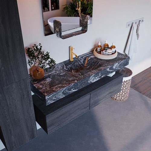 ALAN-DLUX 130cm mueble de baño Antracite 2 cajones. Lavabo CLOUD Centro 1 orificio color Lava.