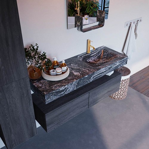 ALAN-DLUX 130cm mueble de baño Antracite 2 cajones. Lavabo CLOUD Derecho 1 orificio color Lava.