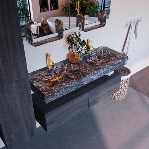 ALAN-DLUX 130cm mueble de baño Antracite 2 cajones. Lavabo CLOUD Doble 2 orificios color Lava.