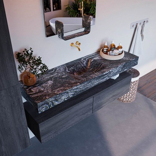 ALAN-DLUX 150cm mueble de baño Antracite 2 cajones. Lavabo CLOUD Centro sin orificios color Lava.