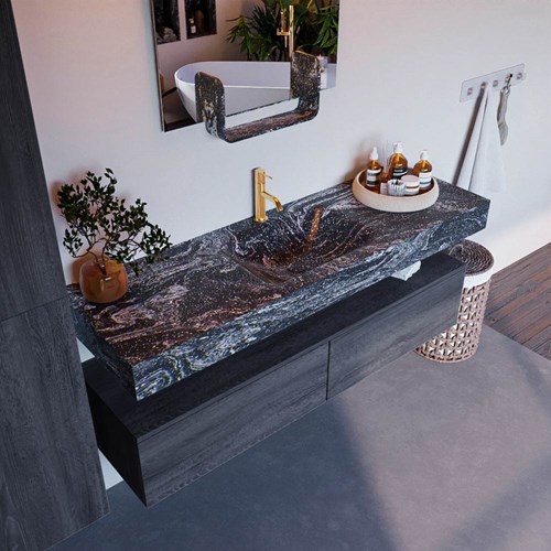 ALAN-DLUX 150cm mueble de baño Antracite 2 cajones. Lavabo CLOUD Centro 1 orificio color Lava.