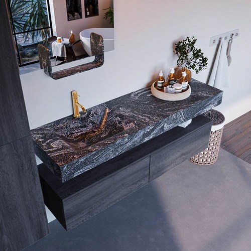 ALAN-DLUX 150cm mueble de baño Antracite 2 cajones. Lavabo CLOUD Izquierda 1 orificio color Lava.