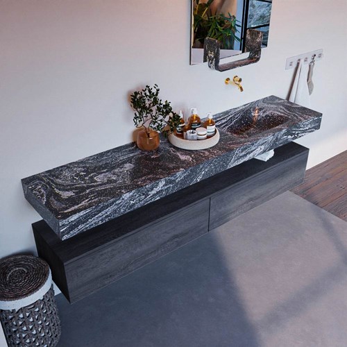 ALAN-DLUX 200cm mueble de baño Antracite 2 cajones. Lavabo CLOUD Derecho sin orificios color Lava.