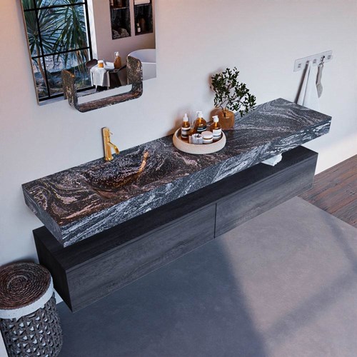 ALAN-DLUX 200cm mueble de baño Antracite 2 cajones. Lavabo CLOUD Izquierda 1 orificio color Lava.