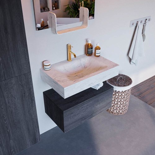 ALAN-DLUX 70cm mueble de baño Antracite 1 cajón. Lavabo CLOUD Centro 1 orificio color Opalo.
