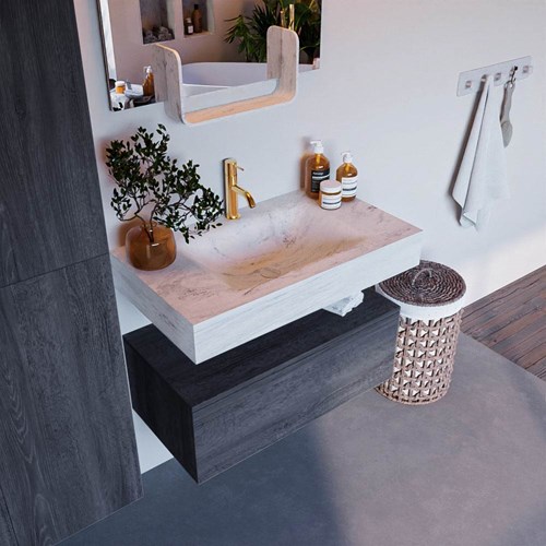 ALAN-DLUX 80cm mueble de baño Antracite 1 cajón. Lavabo CLOUD Centro 1 orificio color Opalo.
