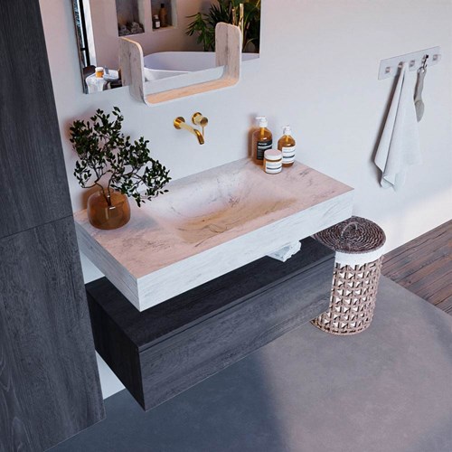 ALAN-DLUX 90cm mueble de baño Antracite 1 cajón. Lavabo CLOUD Centro sin orificios color Opalo.