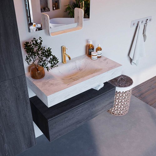 ALAN-DLUX 90cm mueble de baño Antracite 1 cajón. Lavabo CLOUD Centro 1 orificio color Opalo.