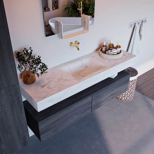 ALAN-DLUX 150cm mueble de baño Antracite 2 cajones. Lavabo CLOUD Centro sin orificios color Opalo.