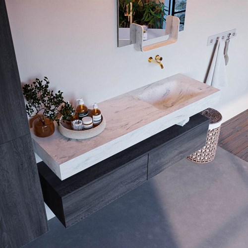 ALAN-DLUX 150cm mueble de baño Antracite 2 cajones. Lavabo CLOUD Derecho sin orificios color Opalo.