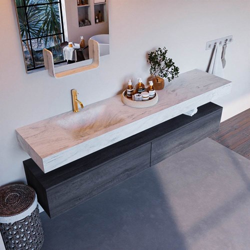 ALAN-DLUX 200cm mueble de baño Antracite 2 cajones. Lavabo CLOUD Izquierda 1 orificio color Opalo.