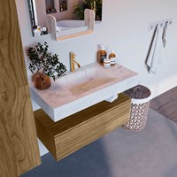 ALAN-DLUX 90cm mobili da bagno Chai 1 cassetto. Lavabo sospeso CLOUD Centro 1 foro per rubinetto, colore Opalo.