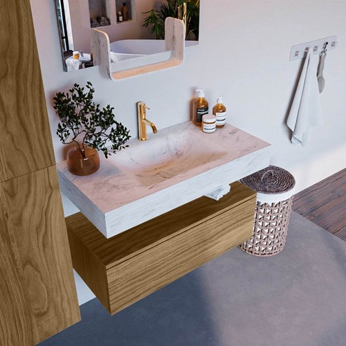 ALAN-DLUX 90cm mobili da bagno Chai 1 cassetto. Lavabo sospeso CLOUD Centro 1 foro per rubinetto, colore Opalo.