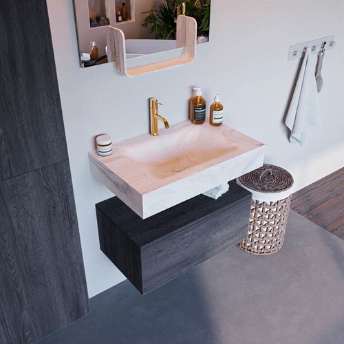 ALAN-DLUX 70cm mueble de baño Antracite 1 cajón. Lavabo CLOUD Centro 1 orificio color Ostra.