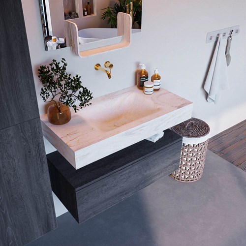 ALAN-DLUX 90cm mueble de baño Antracite 1 cajón. Lavabo CLOUD Centro sin orificios color Ostra.