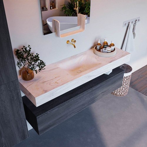 ALAN-DLUX 150cm mueble de baño Antracite 1 cajón. Lavabo CLOUD Centro sin orificios color Ostra.